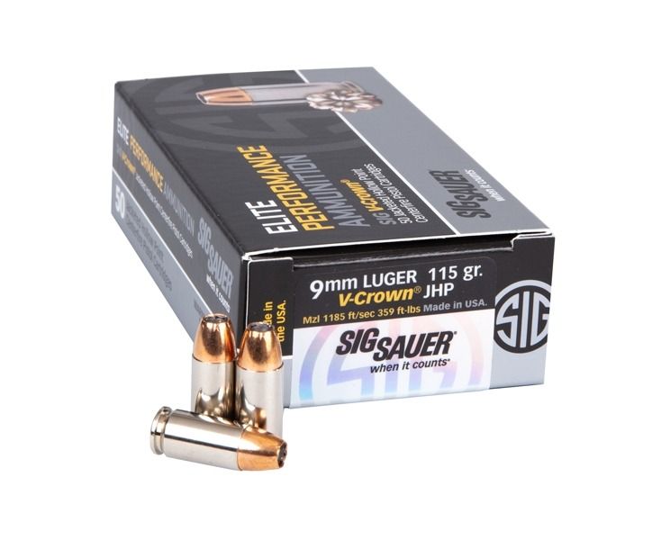 Sig Sauer Elite V-Crown JHP Ammunition - 115gr - 9mm - 50 Rounds