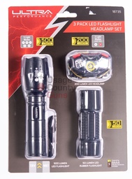 [FOT-18735] Ultra Performance 3 Pk LED Flashlight Headlamp Set