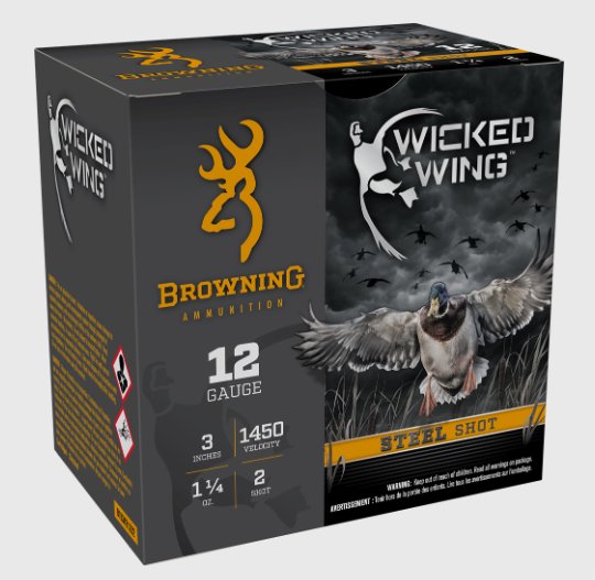Browning Wicked Wing, 12 Ga, 3", 1-1/4oz, 2 Steel Shot, 25 Rds