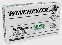 [WM855K] Winchester 5.56mm 62gr FMJ, Green Tip, 20rd box
