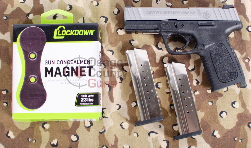 S&W SD9 VE w/Lockdown Gun Magnet Bundle, 9mm, 4" BBL, 2x16 Rds