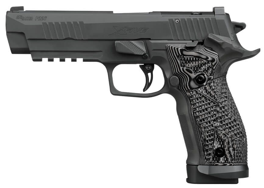 SIG P226, 9MM, 5IN, X-FIVE, EXTREME, BLK, SAO, BLACK/GRAY G10, XRAY3 FIXED SIGHTS W/ PLATE, (3) 20RD STEEL MAG, CUSTOM WORKS