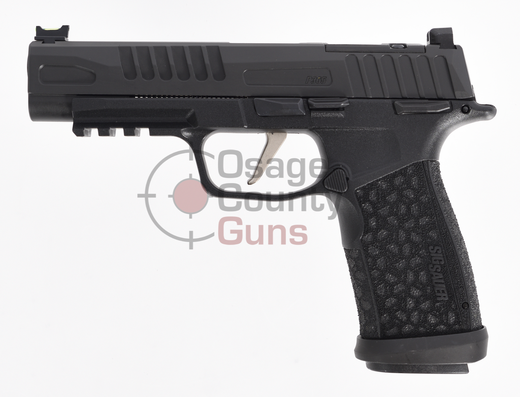 SIG P365, 9MM, 4.3IN, FIBER OPT FRONT W/ BLK REAR, LXG GRIP, (1) 17RD (2) 21RD MAG, MAGWELL, MS