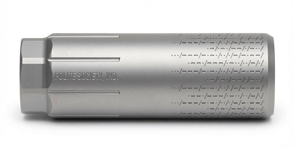 Polite Society Fortitude 5.56 Ti Suppressor, Grade-5 Titanium, 6.4 oz, HUB