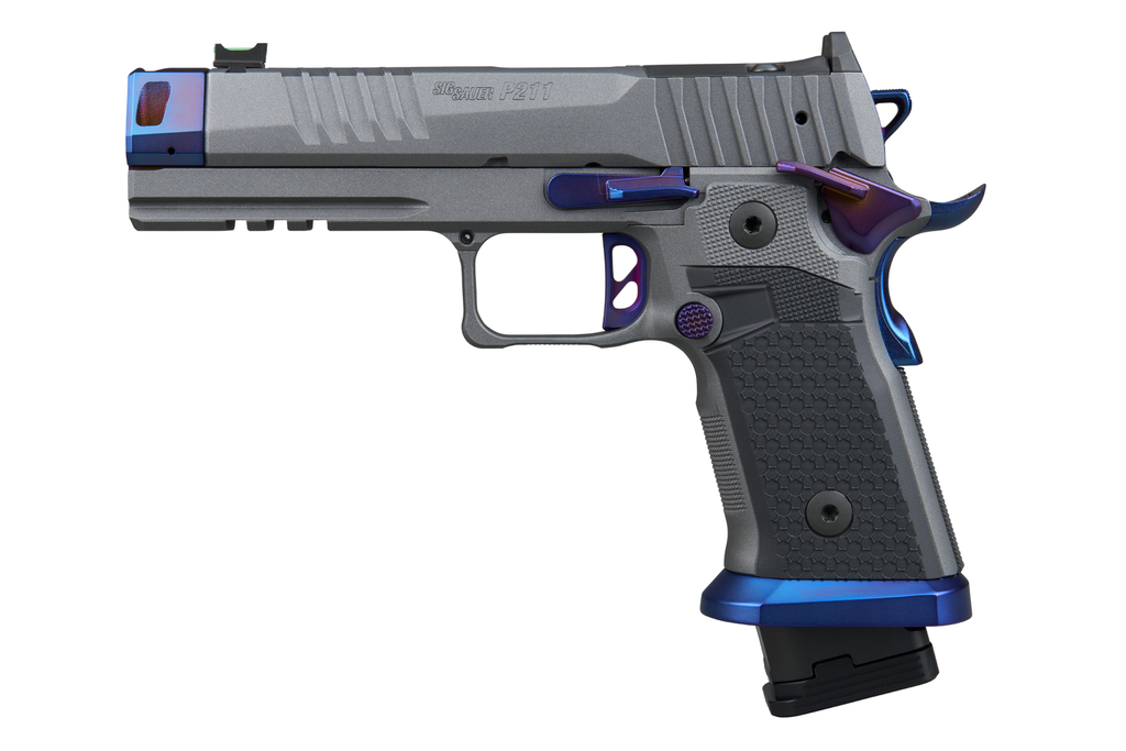 SIG Sauer P211 Nightshift 9mm 4.4" Optic Ready Pistol, Platinum Cerakote, MACH3D Comp, (3) Mags - 211F-9-GTO-BLUE