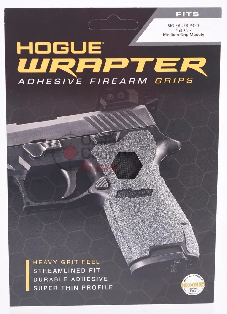 Hogue Sig Sauer P320 9 / 40 / 357 - Wrapter Rubber Adhesive Grip - Block Texture - Black - Medium Grip Module Full Size