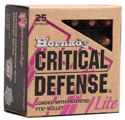 [90240] Hornady FTX Critical Defense Lite - 100gr - 9mm - 25rd