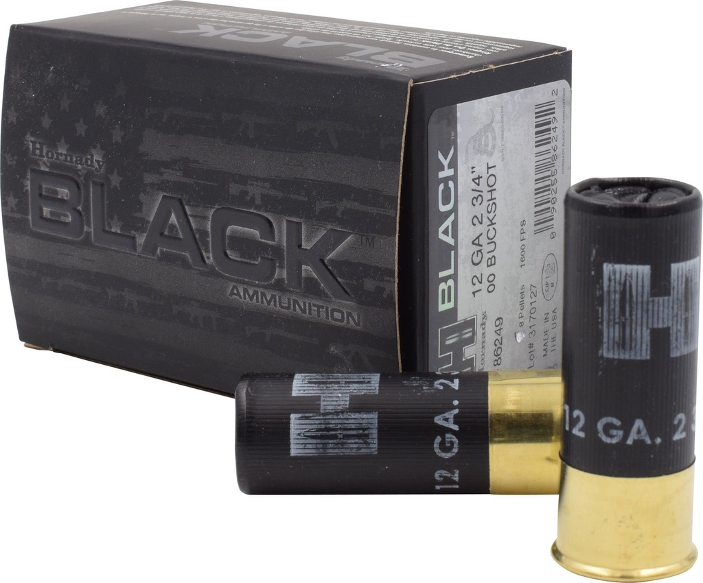 Hornady Black 12GA, 00 Buckshot, 2-3/4", 8 Pellet, 10rd
