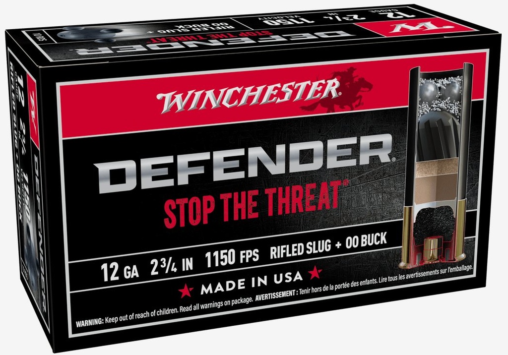 Winchester Ammo Defender, 2-3/4", 12ga, 1 Slug, 3-00 Buck, 10rd